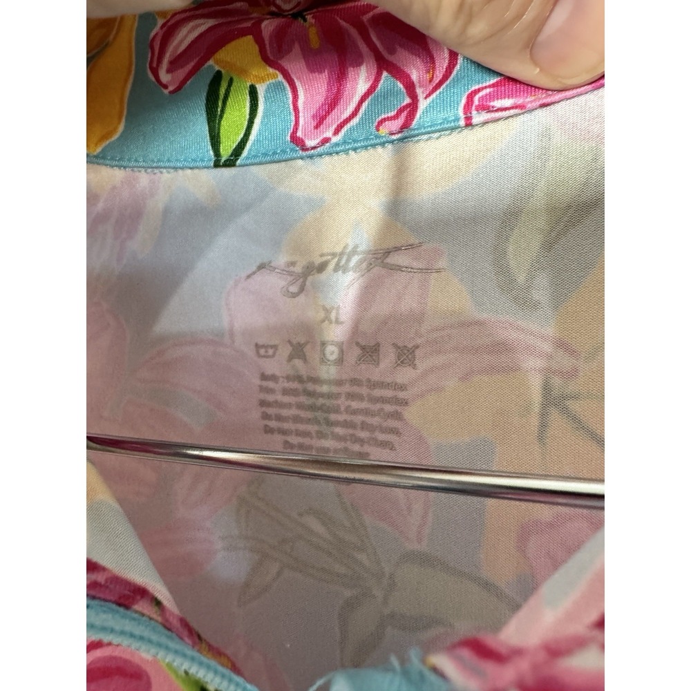 GOTTEX 1/4 Zip Tropical Floral Long Sleeve Sun Shirt Golf Tennis Womens XL Beach - Picture 4 of 11